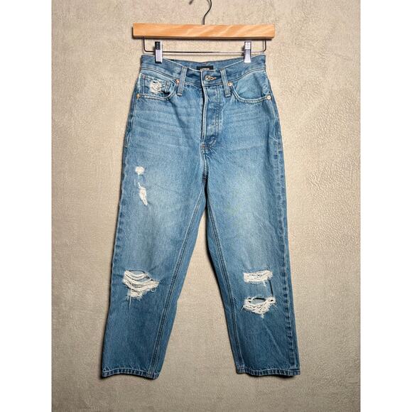 Express Womens Distressed Straight Leg Dad‎ Jean 100% Cotton Size 00 - Picture 1 of 6
